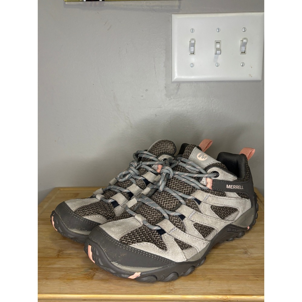 Merrell Alverstone Hiking Shoes Womens 8 Grey Brown Peach Suede Mesh J033034